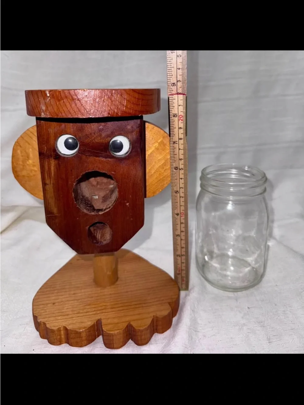 Vintage Hand Made Country Bumpkin Wooden Nut/Candy Dispenser with Jar